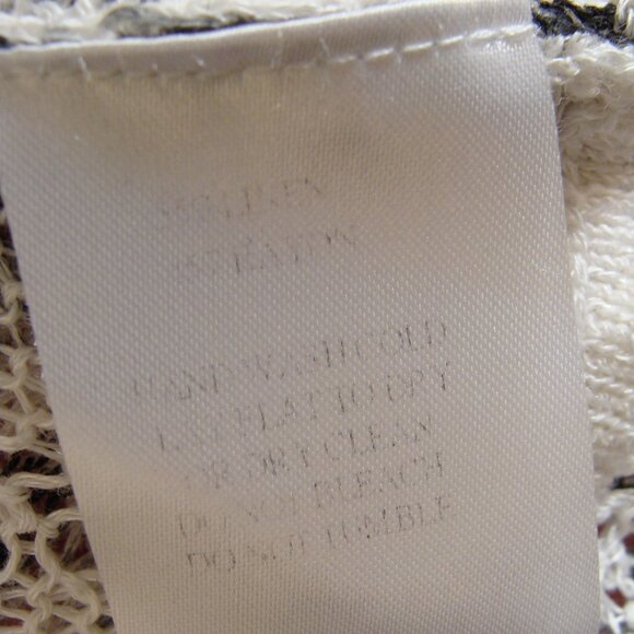 White & Charcoal Gray 3/4 Sleeve Open Knit LINEN Blend CARDIGAN Sz LARGE - Picture 7 of 8